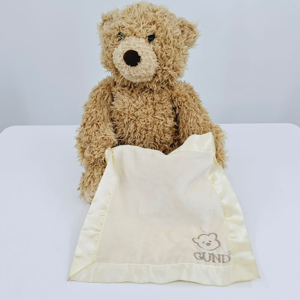 Gund Baby Peek A Boo Bear Plush Stuffed Animal Brown Tan Cream Animated Speaking